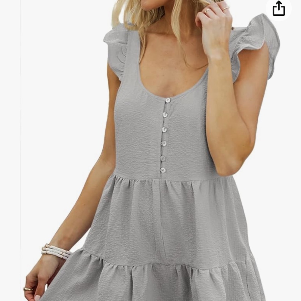 YOBECHO Womens Button Front Dress Sleeveless Ruffles Casual Mini Dress Grey SZ M
